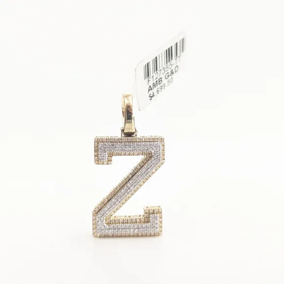 Real Diamond 10kt Two Tone Block Letter Z Pendant